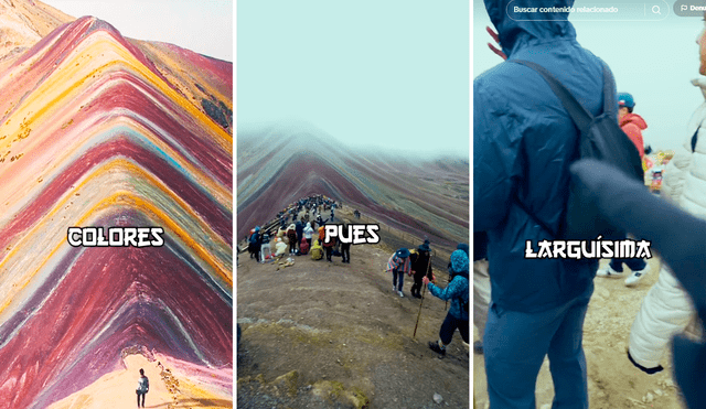 Usuarios se quedaron sorprendidos por la gran cantidad de turistas en la Montaña de 7 colores. Foto: composición LR/TikTok/@erictro