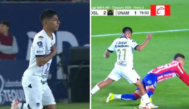 Piero Quispe jugó en el segundo encuentro de Pumas de la UNAM en la Liga MX. Foto: captura/ESPN