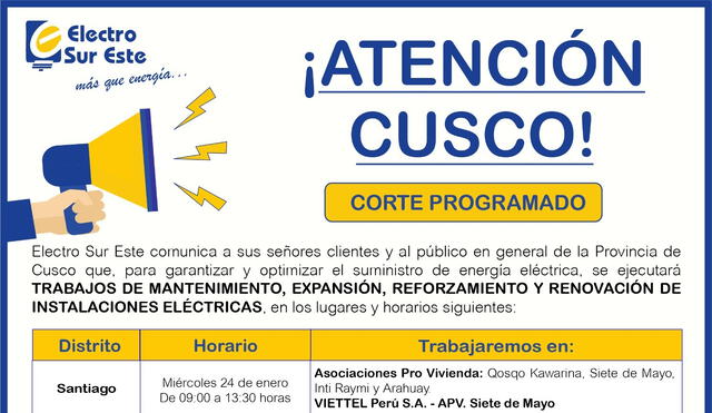 Corte de luz en Cusco, 24 de enero 