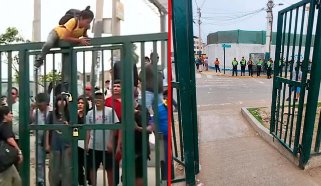 Ciudadanos treparon la reja hasta que ellos mismos rompieron los candados para normalizar el libre tránsito. Foto: composición La República/Rosario Rojas/captura canal N