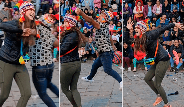 La joven turista dejó asombrados a los peruanos con sus singulares pasos. Foto: composición LR/TikTok/@highlanderguide