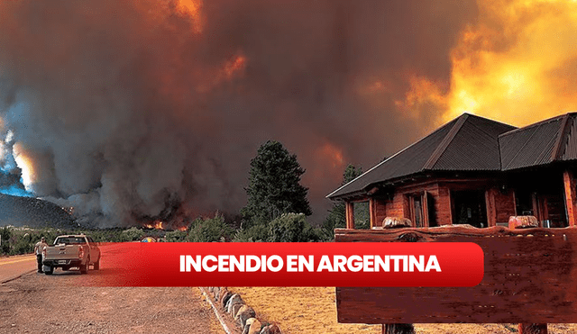 Brigadistas continúan con la lucha por controlar las llamas y resguardar a poblaciones cercanas a Esquel y Trevelin. Foto: Composición LRm / Mediátiko Noticias en Español