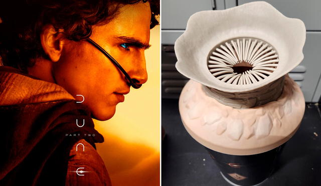 Los famosos gusanos de arena son protagonistas del balde de popcorn para el estreno de ‘Dune 2’. Foto: composición LR/Warner Bros. Pictures/Twitter Cris Parker
