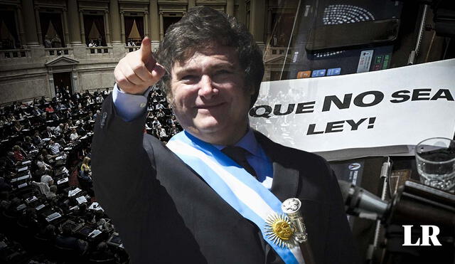 El presidente Javier Milei celebró el progreso de la ley ómnibus en el Congreso de Argentina. Foto: composición LR/AFP