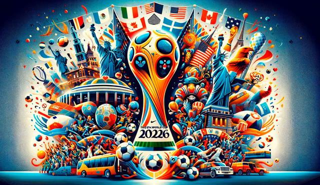 Celebrando el espíritu global del Mundial 2026: un evento que une a México, Estados Unidos y Canadá en una fiesta de fútbol internacional. Foto: composición GLR/IA