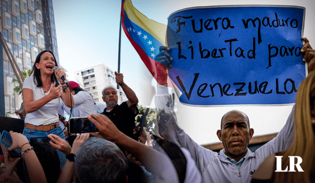 María Corina Machado sigue recorriendo la calles de Venezuela pese a esta impedida de participar en las elecciones presidenciales de 2024. Foto: composición LR/AFP