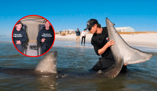 Blaine Kenny compartió en su canal de YouTube como es que logró cazar un tiburón blanco de media tonelada en Florida. Foto: composición LR/YouTube