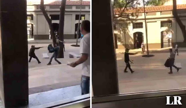 Varios asistentes al Palacio de Justicia de Medellín, en Colombia, presenciaron atónitos la pelea con machete Foto: composición LR/RCN/Twitter