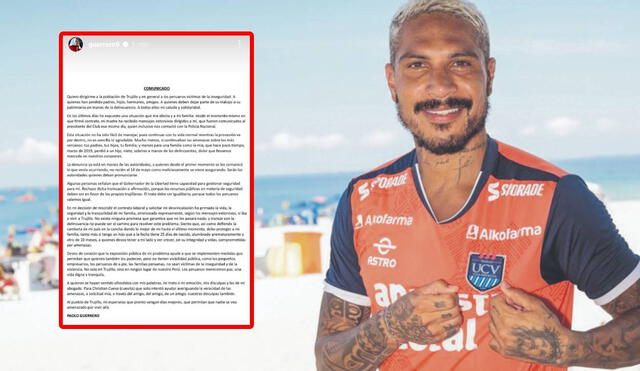 Paolo Guerrero expresó sus disculpas a la ciudad de Trujillo por sus declaraciones. Foto: César Vallejo/Instagram Paolo Guerrero