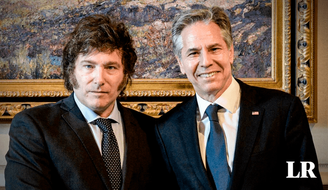 El presidente Javier Milei se reunió con el secretario de Estado de Estados Unidos, Antony Blinken; y autoridades argentinas y estadounidenses. Foto: Composición LR / Jazmin Ceras / AFP