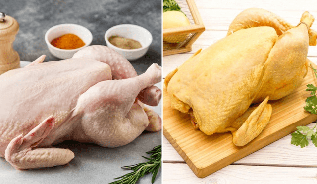 La preferencia por consumir el pollo de piel blanca o amarilla a menudo se basa en mitos sobre su dieta, crianza y posibles tratamientos químicos. Foto: composición LR/  Freepik/ Supermercados MAS