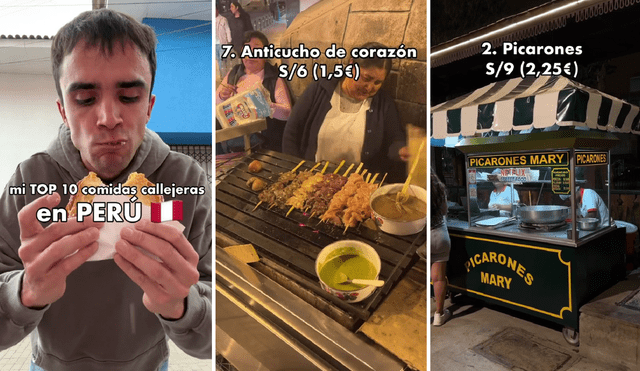El joven español probó una variedad de comida callejera en su visita a Lima, Cusco y Puno. Foto: composición LR/captura TikTok/@diegodoal