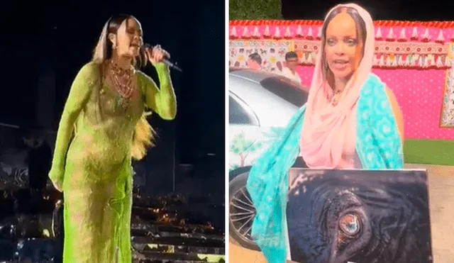 Rihanna lució un lujoso vestido color verde y estuvo acompañada de un equipo de baile profesional. Foto: composición LR / Tiktok Diet Paratha