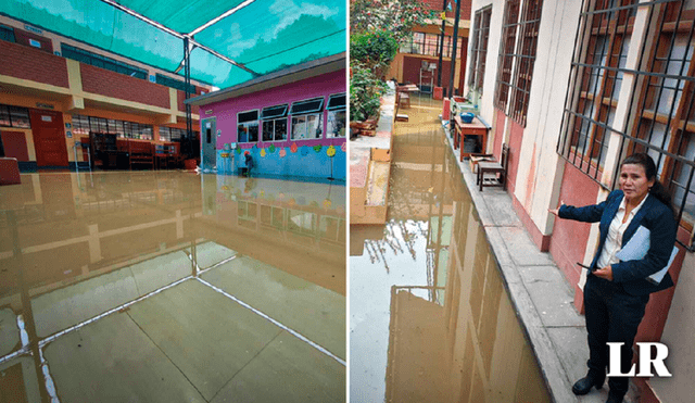 Directora pide que autoridades en colegio inundado por aguas residuales. Foto: Leonela Aquino LR