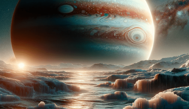 'Europa' experimenta mareas debido a las fuerzas gravitacionales por la influencia de Júpiter y otras lunas. Foto: IA/LR