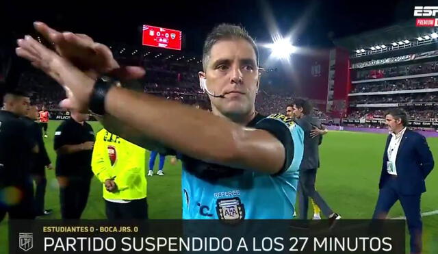 El árbitro principal suspendió el partido entre Boca Juniors vs. Estudiantes por la Copa de la Liga. Foto: captura/ESPN