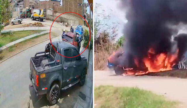 Tras frustrarse el asalto, delincuentes quemaron un vehículo. Foto: composición LR/La República