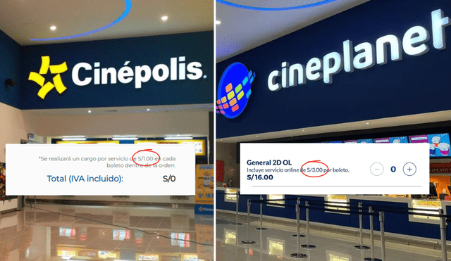 Cineplanet, Cinépolis y Cinemark cobran comisión al comprar entradas mediante su sitio web. Foto: composición LR/difusión/ captura/ Cineplanet/ Cinépolis.