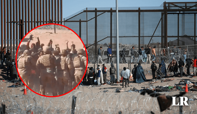 Un grupo de inmigrantes, en la frontera entre México y Estados Unidos, irrumpió la valla fronteriza establecida por el Gobierno de Texas, lo que aumenta la crisis en el estado sureño. Composición LR/AFP