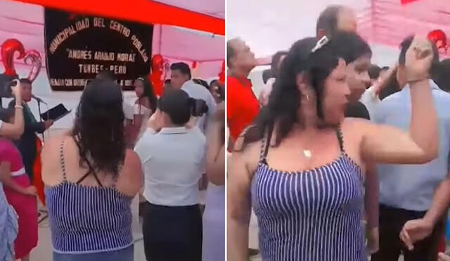 Mujer, visiblemente enfadada, tomó el micrófono y acusó a su expareja. Foto: composición LR/ 24 Horas/YouTube