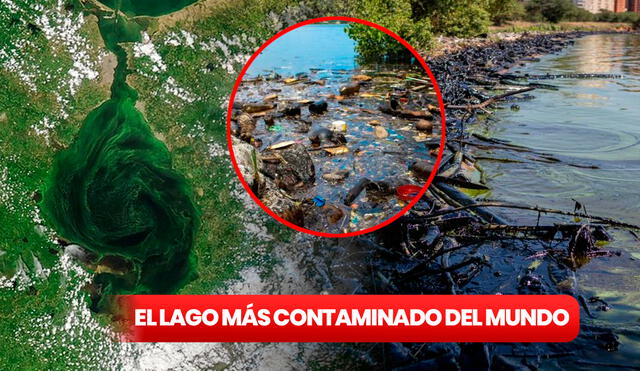 Así se ve el lago más grande y contaminado del planeta desde el espacio, como una mancha negra. Foto: composición LR/Maracaibo/Nasa/AFP
