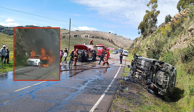 Puno. Incendio consumió vehículo en la zona conocida como Curva del Diablo. Foto: composición LR/Liubomir Fernández