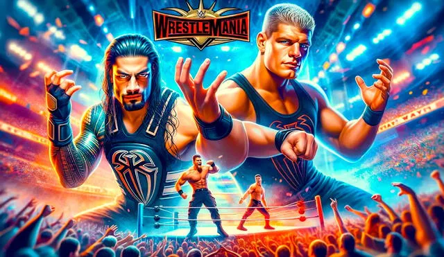 Wrestlemania 40: la batalla épica entre Roman Reigns y Cody Rhodes se aproxima. Foto: composición GLR/IA