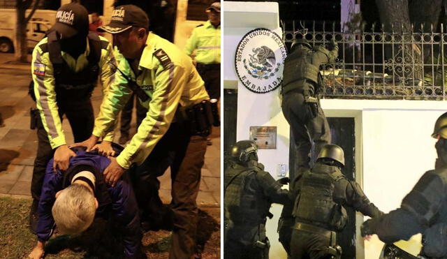 Tensiones diplomáticas. Estas son las imágenes que dejó el ingreso de la policía ecuatoriana a la Embajada de México. Foto: composición LR/@veronicaariasf/Twitter