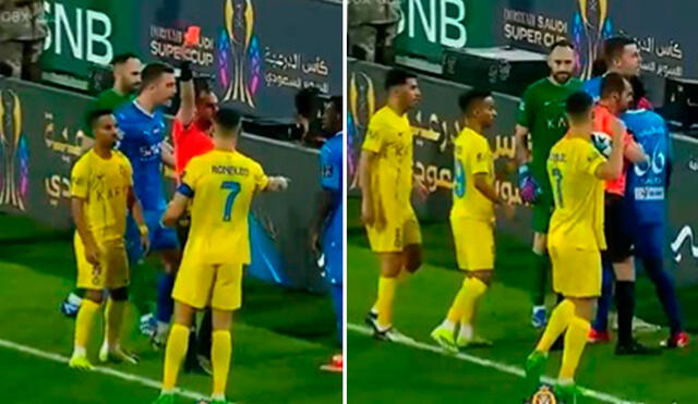 Tras ver la roja, Cristiano Ronaldo le hizo gestos irónicos al árbitro, como aplaudir o levantar el pulgar. Foto: composición de LR/captura de SSC