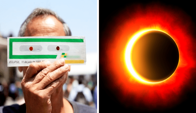 El hombre presumió los mismos lentes que usó en el eclipse de 1991 para ver el fenómeno del 8 de abril del 2024. Foto: composición LR/Twitter/@itsmassimiliano