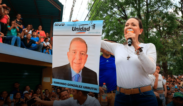 María Corina Machado expresó su apoyo al candidato Edmundo González Urrutia en Venezuela. Foto: Comando ConVzla/X