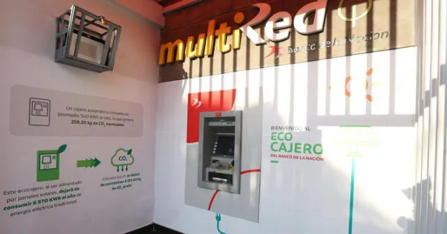 Banco de la Nación. El cajero utiliza energía no contaminante como es la solar, cuyo costo de mantenimiento se reduce considerablemente, lo que significa una disminución en los costos operativos. Foto: difusión