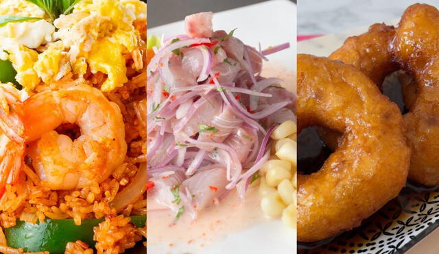 En esta nota encontrarás icónicas recetas peruanas como el arroz con mariscos, el ceviche y los picarones. Foto: composición LR/Hogarmani/El Gourmet/Ahorra nunca fue tan bueno