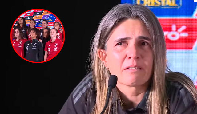 Emily Lima fue parte del recibimiento al equipo dirigido por su asistente, Jaqueline Ucella, que participó en el Sudamericano femenino sub-20. Foto: composición de LR/captura de FPF Play