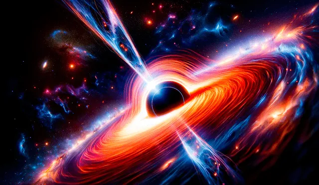 Según estudios, en el centro de nuestra galaxia existe un agujero negro supermasivo. Imagen: IA