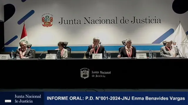 Pleno de la Junta Nacional de Justicia: Marco Tulio Falconí,  Imelda Tumialán, Antonio de la Haza (presidente), María Zavala Valladares y Guillermo Thornberry