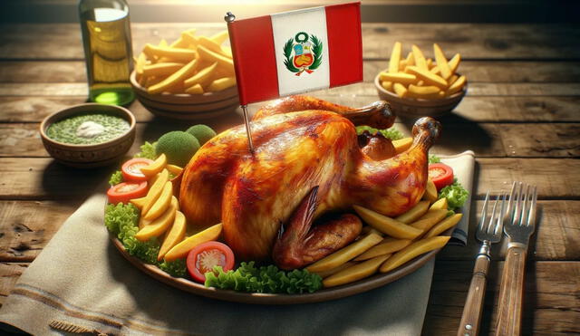 El pollo a la brasa es considerado como el plato bandera del Perú. Foto: IA