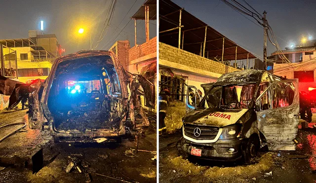 Así quedó la ambulancia luego de la explosión. Foto: Mirian Torres/URPI
