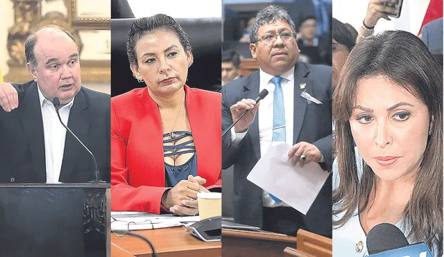 Discurso agresivo. Frases del alcalde López Aliaga y congresistas Alcarraz, Flores Ancachi, Chirinos y Lizarzaburu muestran la violencia verbal de nuestra clase política actual. Foto: composición La República