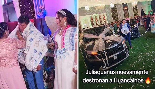 Bodas en Juliaca cuenta con la presentación de diversos artistas y lujosos regalos. Foto: composición LR/ captura de TikTok