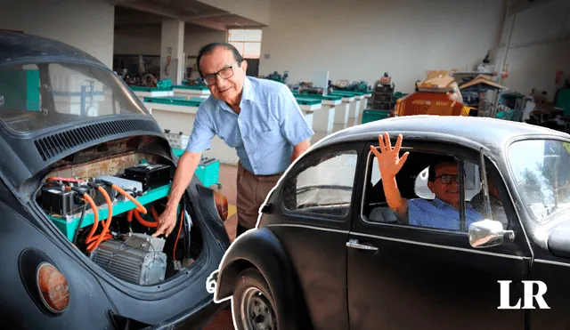 Arturo Talledo, Vicerrector de Investigación de la UNI, fue la primera persona en estrenar el primer auto eléctrico. Foto: composición LR / VRI-UNI