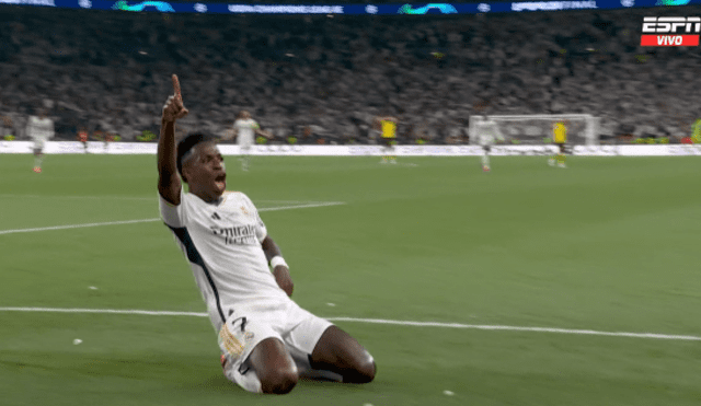 Vinicius anotó el 2-0 en Wermbley y le está dando la Champions número 15 al Real Madrid. Foto: captura ESPN