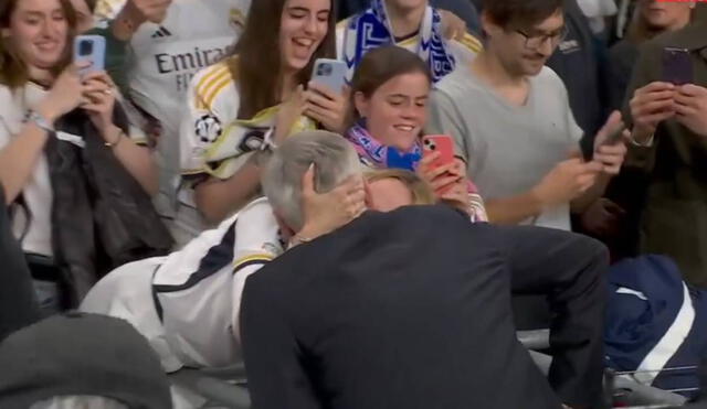 Carlo Ancelotti festejó con su esposa el título del Real Madrid en la Champions League. Foto: captura de ESPN