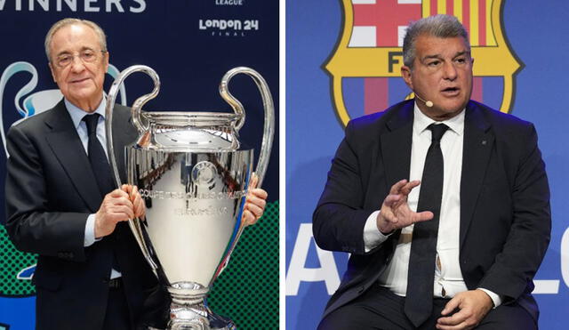Bajo la gestión de Florentino Pérez, el éxito del club blanco ha sido infinitamente superior al de los azulgranas con Joan Laporta al mando. Foto: composición de LR/Real Madrid/FC Barcelona