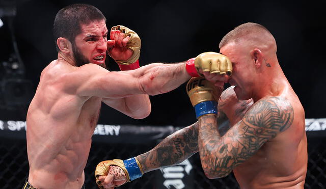 Esta primera pelea entre Islam Makhachev y Dustin Porier llegó hasta el quinto round. Foto: AFP