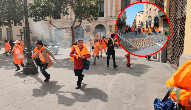 La gestión de Rafael López Aliaga: Las calles llenas de basura y trabajadoras reprimidas con gases lacrimógenas. Joel Robles/URPI