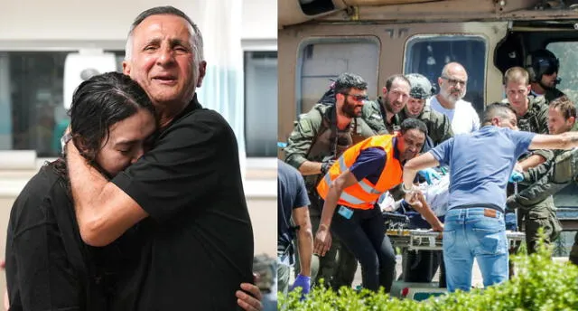 En la foto, Noa Argamani abrazada por un familiar y el momento del rescate. Foto: composición LR / Handout / Israeli Army / AFP / Gideon Markowicz / AFP