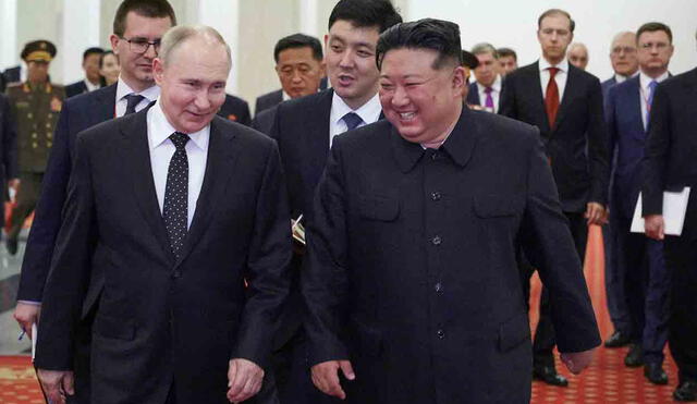 Kim Jong Un calificó al presidente Vladimir Putin como el "mejor amigo" de Corea del Norte tras su llegada a Pionyang. Foto: AFP