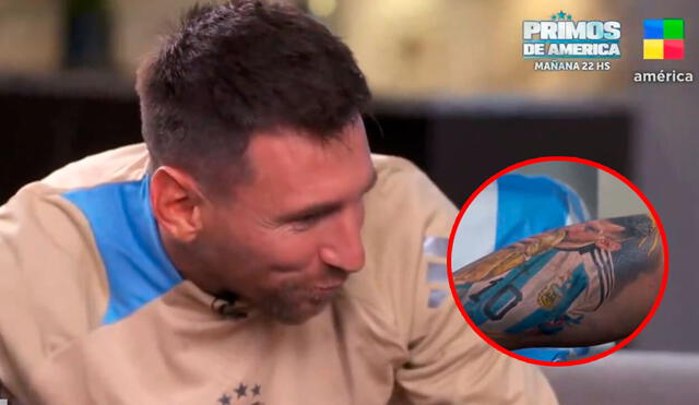 Lionel Messi vio su retrato en la pierna de este periodista argentino y su reacción improvisada fue la siguiente. Foto: composición LR/X