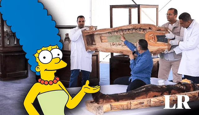 Una figura hallada en una antigua necrópolis ha sido comparada con Marge Simpson por la piel amarilla y el cabello azul. Foto: composición LR/Ministerio de Turismo y Antigüedades de Egipto